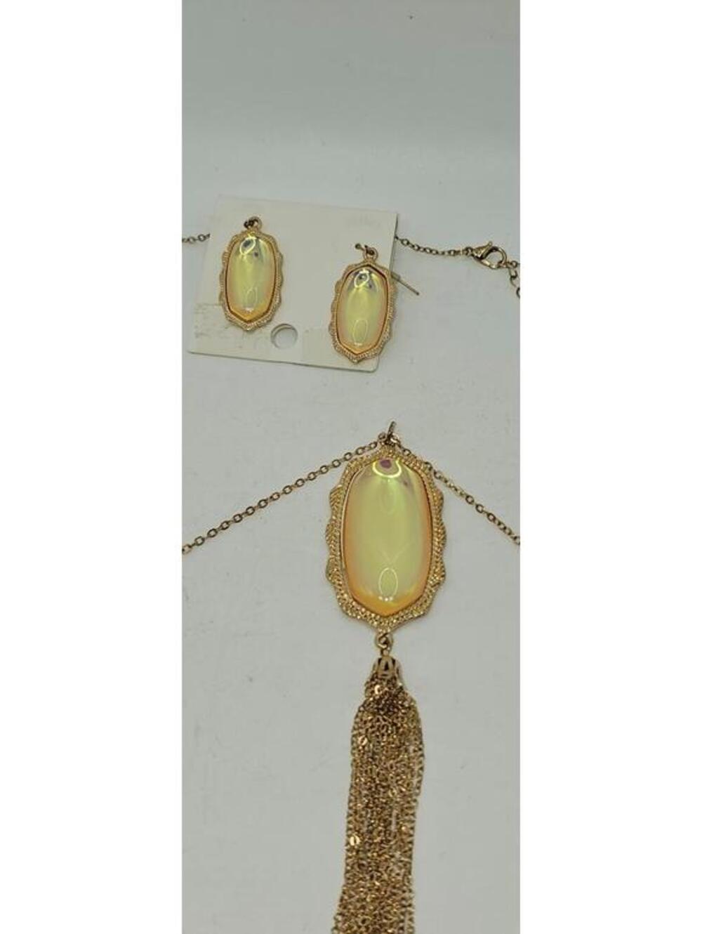 New Gold-Tone Radiant Opalite Pendant Necklace & Earrings | Sunny Canary Yellow